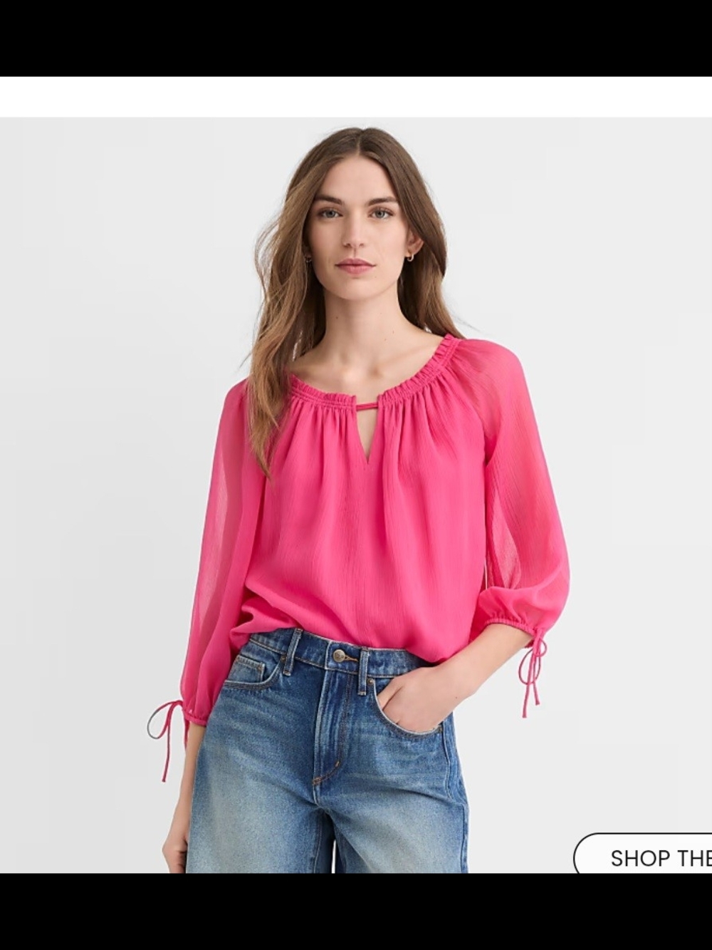 LOFT NWT NEW Cropped Pink Chiffon Blouse Shirt with Tie Sleeves S Small